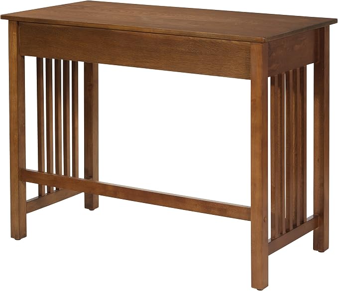 OSP Home Furnishings Sierra Writing Desk with Pull-Out Drawer and Mission Style Side Panels, Ash Brown