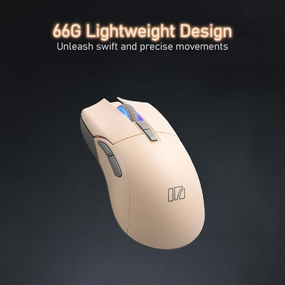 iRocks M31R Wireless Gaming Mouse, Triple Mode 2.4G/ Bluetooth/USB-C Detachable Cable Gaming Mouse, Kailh GM8.0 Switches, Advanced PixArt PAW3395 Optical Sensor, Up to 26,000 DPI - Beige
