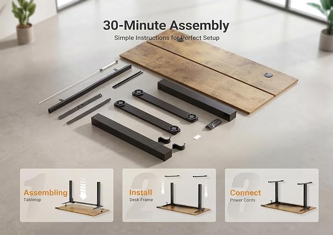 YDN Electric Standing Desk Adjustable Height, 40 x 24 Inches Sit Stand up Desk with Memory Presets & Cable Management, Home Office Desk for Office & Computer Workstation, Black Frame/Rustic Brown Top