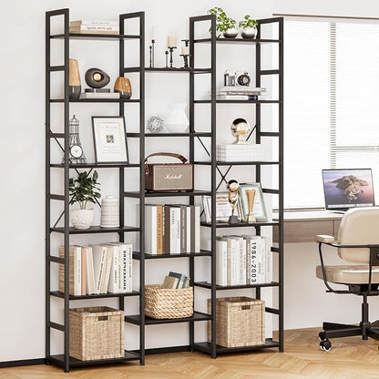 NUMENN Triple Column 6 Tier Bookshelf, Bookcase with 17 Open Display Shelves, Adjustable Rustic Industrial Style Book Shelves, Modern Bookshelves for Bedroom, Living Room and Home Office, Black
