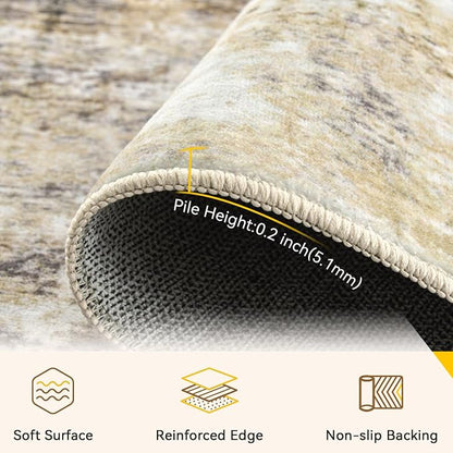 RELEANY Washable Area Rugs 4ft Non-Slip Modern Abstract Soft for Living Room Entryway Bedroom Kitchen, Print Pattern, Neutral Brown Gray