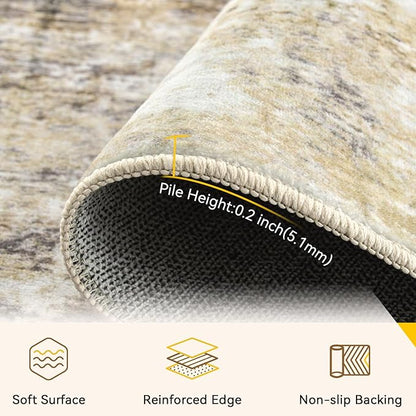 RELEANY Washable Area Rugs 4'x6' Non-Slip Modern Abstract Soft for Living Room Entryway Bedroom Kitchen, Print Pattern, Neutral Brown Gray