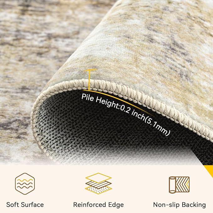 RELEANY Washable Area Rugs 6'x9' Non-Slip Modern Abstract Soft for Living Room Entryway Bedroom Kitchen, Print Pattern, Neutral Brown Gray