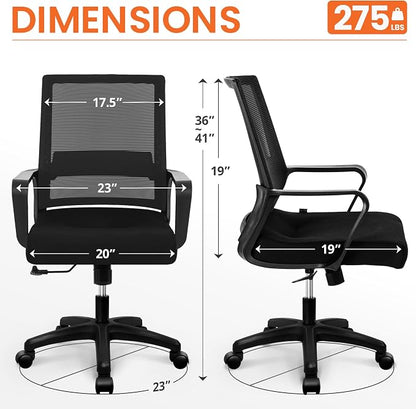 NEO Chair Office Desk Chair Gaming Computer Chair Ergonomic Mesh Mid Back with Rolling Wheels Lumbar Support Comfy Swivel Adjustable for Home (All Black)