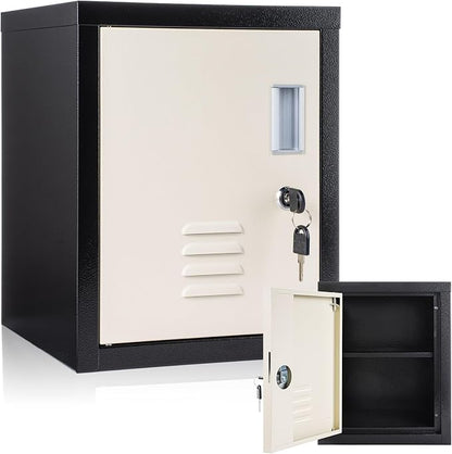 Suzile Lockable Storage Cabinet Metal Lockable Steel Storage Cabinet Organizer Lockers for Employees Vertical Metal Cabinets End Side Table Steel Bedside with Shelf(Black Beige)