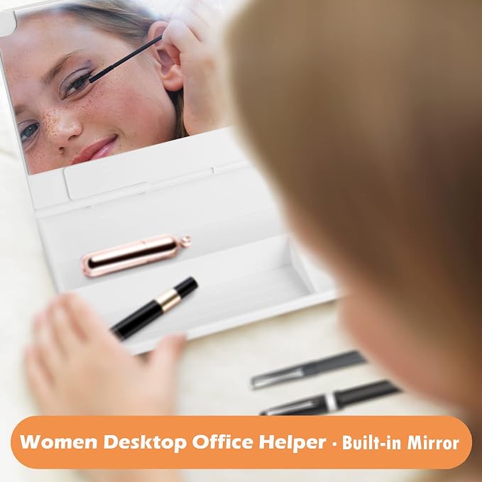 SELEAD Desktop Glass Whiteboard with Wireless Charger & Built-in Mirror, Dry Erase Board Computer Pad Keyboard Stand with Organizer for Home, School, Office Desk Accessories, White