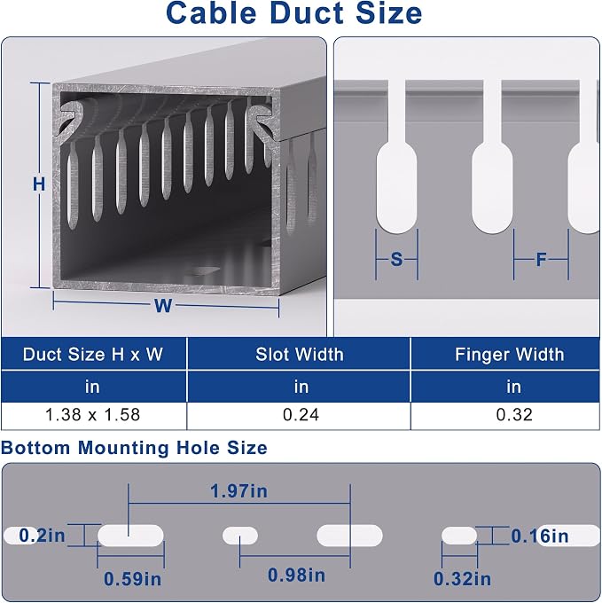 ZhiYo H1.4 W1.6 in Server Rack Cable Management Raceway, 66in (4X L16.5in) Cable Raceway Kit, Electrically Safe PVC Open Slot Wire Cord Hider for Under Desk/Computer/Network Cords, Gray