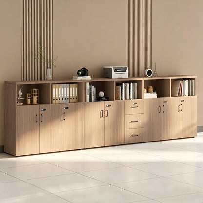 File Cabinet with Password Lock, Wood Lateral Filing Cabinet for Letter/A4 Files, 3 Drawer with Door, Printer Stand with Open Shelves for Home Office