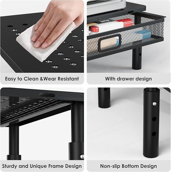 Desktop Printer Stand with Drawer,Desk Organizer for Home Office,Printer,Fax Machine,Scanner,Latop,14.57"x9.25" Black