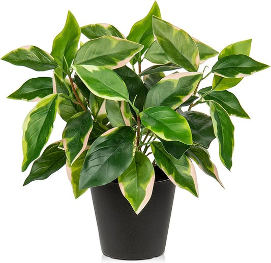 Oairse Artificial Plants Indoor Small Fake Plants in Pots Faux Pothos N‘ Joy Potted Plant Fake Indoor Plants with Black Pots for Bathroom Living Room Office Desk Shelves