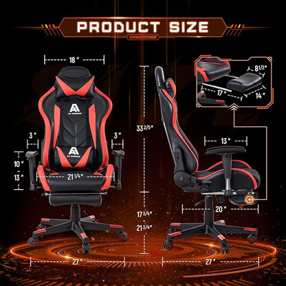 AA Products Gaming Chair High Back Ergonomic Computer Racing Chair Adjustable Office Chair with Footrest, Lumbar Support Swivel Chair - Red