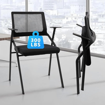 CLATINA Stackable & Foldable Office Chairs with Ergonomic Lumbar Support and Thickened Seat Cushion, Folding Mesh Fabric Reception Guest Chair for School Church Conference Waiting Room Black (2pk)