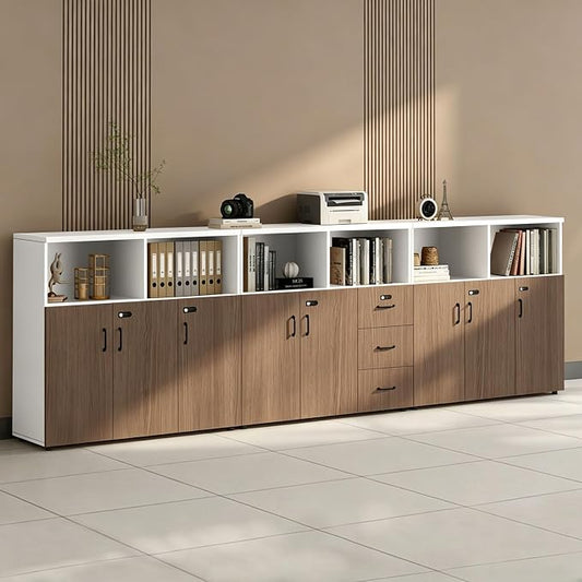File Cabinet with Password Lock, Wood Lateral Filing Cabinet for Letter/A4 Files, 3 Drawer with Door, Printer Stand with Open Shelves for Home Office