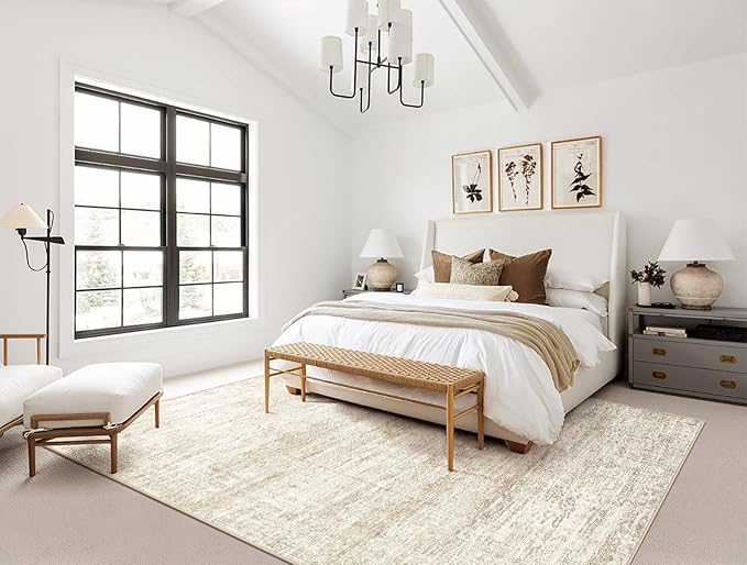 UERMEI 10x12 Area Rug Living Room Rugs - Washable Neutral Modern Abstract Soft Thin Rug Indoor Floor No Slip Rug Carpet for Bedroom Under Dining Table Home Office Decor - Beige/Brown