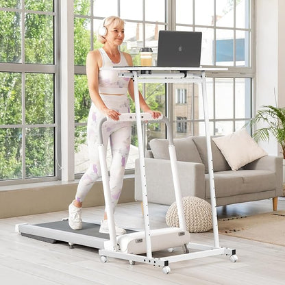 Eocnrhe Treadmill Desk, Mobile Small Standing Desk with Wheels for Walking Pad, Portable Table for Laptop, Rolling Table Adjustable Height, Bedside Table，White