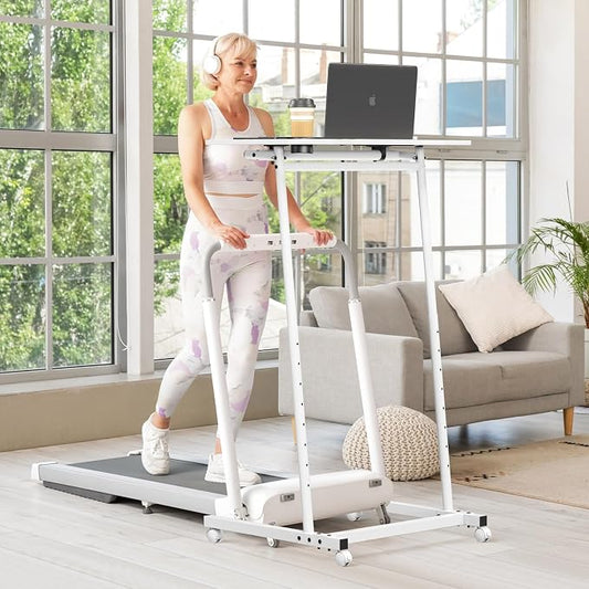 Eocnrhe Treadmill Desk, Mobile Small Standing Desk with Wheels for Walking Pad, Portable Table for Laptop, Rolling Table Adjustable Height, Bedside Table，White