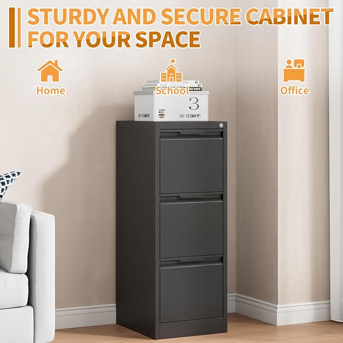 3-Drawer Metal File Cabinet with Lock,Steel Printer Stand with Storage for Home Office,Vertical Filing Cabinet for Legal/Letter/A4 Files,Assembly Required