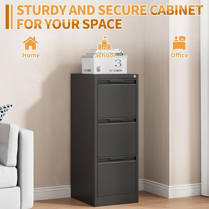 3-Drawer Metal File Cabinet with Lock,Steel Printer Stand with Storage for Home Office,Vertical Filing Cabinet for Legal/Letter/A4 Files,Assembly Required