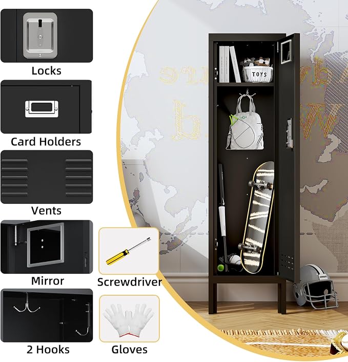 BUTISOW Metal Kids Locker,Metal Cabinet Storage Lockers,Lockable for Employees with Door,54" Height Steel Locker,Lockable Steel Locker for Children's Room, Playroom, School,Gym