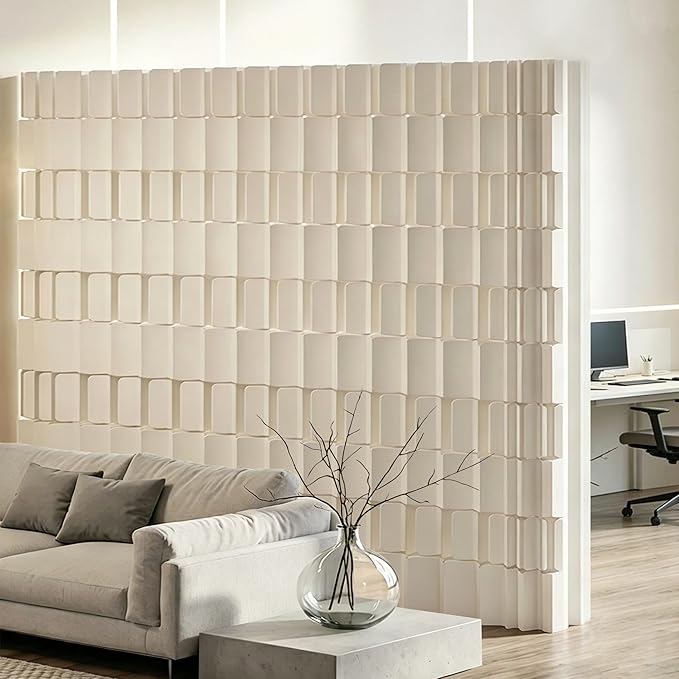 Modern Folding Room Divider for Space Separation, 5.2ft Tall Honeycomb Accordion Privacy Screen, Kraft Paper Portable Freestanding Partition Wall, No Drilling (Style-C, L78.7 x H86.6 Inch)