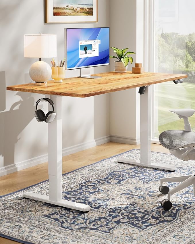 HUANUO Electric Standing Desk, Whole Piece Desktop, Adjustable Height Computer Desk, 4 Height Memory Settings, Sit Stand Up Desk for Home Office, 40" x 24", Light Vintage