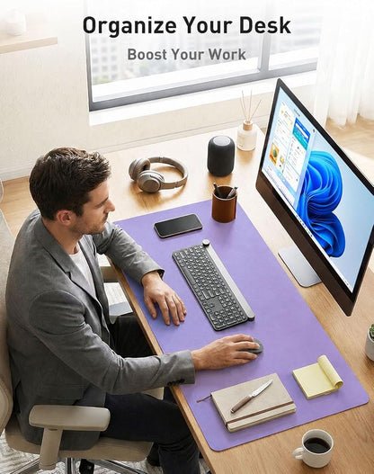 Aothia Faux Leather Desk Mat for Keyboard & Mouse (Light Purple, 42" x 17") | Creates One Clean Surface For Your Keyboard, Mouse And Laptop, Helping Keep Your Workspace Organized Every Day