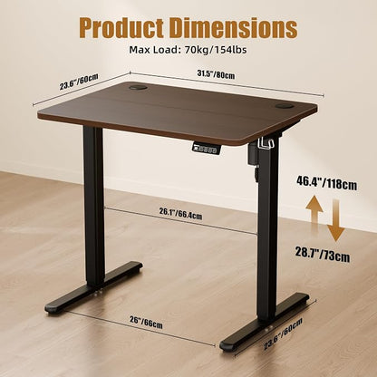 ERGOMAKER Electric Standing Desk, 31.5" x 23.6" Height Adjustable Sit Stand Desk with Splice Board for Home Office, Computer Desk Memory Preset (Black Frame, Walnut Desktop)
