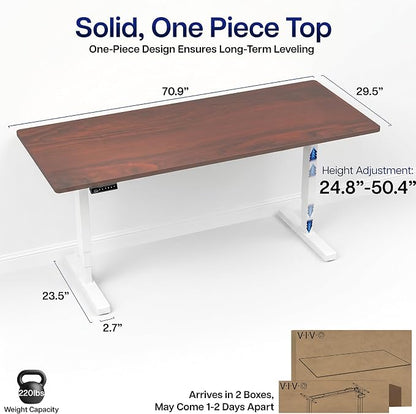 VIVO Electric 71 x 30 in Standing Desk, Touch Screen Adjustment, 220 lb Frame Support, 2E Series, Dark Walnut Top, White Frame, DESK-KIT-2EW71D