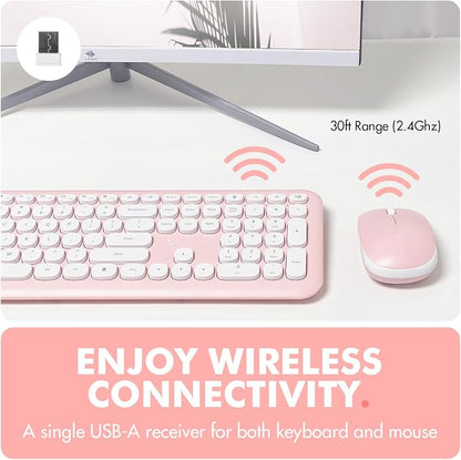 X9 Pink Keyboard and Mouse Wireless | Cute Wireless Keyboard and Mouse Combo - Transform Your Space with a Colorful Keyboard and Mouse Set for PC Laptop and Chrome (Pink/White)