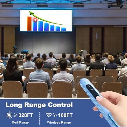 QUI Presentation Clicker with Volume Control, 2.4GHz USB Wireless Presenter Remote, PowerPoint Clicker Slide Advancer Compatible with Mac, Windows, Google Slides, Keynote