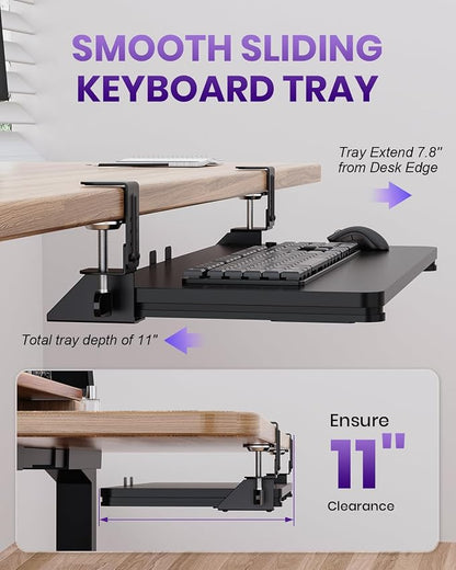 Ergonomic Mouse & Keyboard Tray Under Desk, Pull Out with Adjustable C-clamp, 20 (25.9 Including Clamps) x 11.8 Inch Slide Out Computer Keyboard Drawer Mouse Tray for Typing, Black