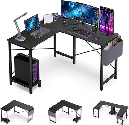 OLIXIS 50-Inch L Shaped Desk, Grey Office Computer Gaming Desk Corner PC Table with Side Bag and Reversible Shelf for Home Work Study Writing, Sturdy Durable Design with Easy Setup