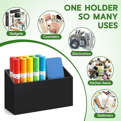 MR.MATE Magnetic Pen Holder,Black Magnetic Marker Cup for Fridge Whiteboard | Dry Erase Marker Pencil Holder with Acrylic Cup and Strong Magnet, Non-slip Design For Refrigerator Locker Office & Classroom