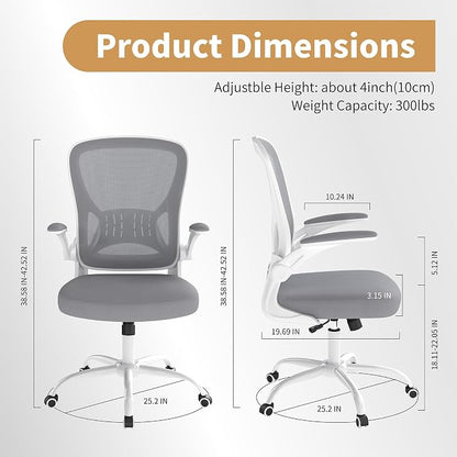 Youhauchair Office Chair, Ergonomic Home Office Desk Chairs with Flip-up Arms and Lumbar Support, Height Adjustable, Grey