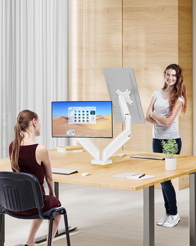Dual Monitor Arm Desk Mount Fits 13 to 32 inch Computer Screens, Holds 4.4 to 19.8lbs Display VESA Mount, Adjustable Double Monitor Stand with Clamp/Grommet Base, 75/100mm Bracket, White, Freelift