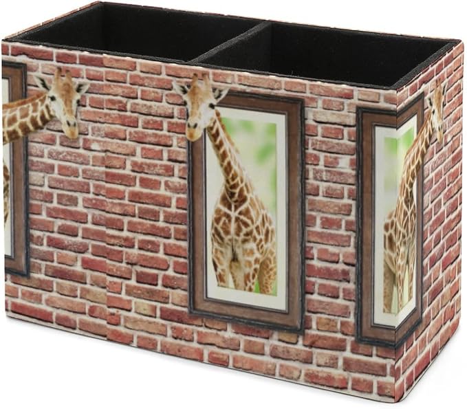 Pencil Holder for Desk, Curious Cute Giraffes Pen Holder Storage Desktop Pen Organizer Desk Pencil Organizer Makeup Brush Holder for Office School College Leather