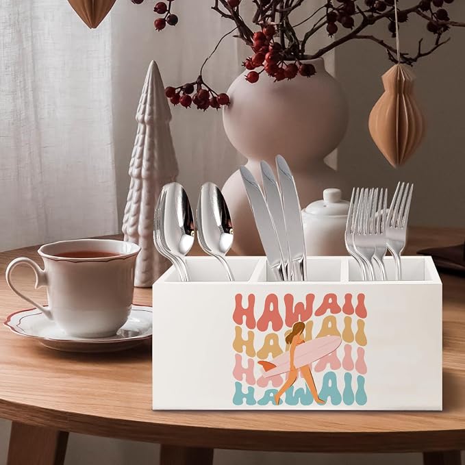 Hawaii Aloha Surf Girl Beach Wooden Pen Pencil Holder for Office Desk Accessories, Gifts for Beach Lovers Surf Enthusiasts Surfers Makeup Brush Toothbrush Holder Organizer