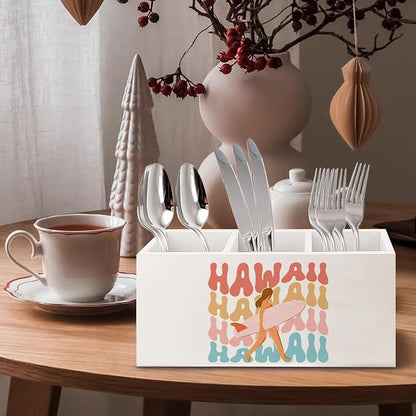Hawaii Aloha Surf Girl Beach Wooden Pen Pencil Holder for Office Desk Accessories, Gifts for Beach Lovers Surf Enthusiasts Surfers Makeup Brush Toothbrush Holder Organizer