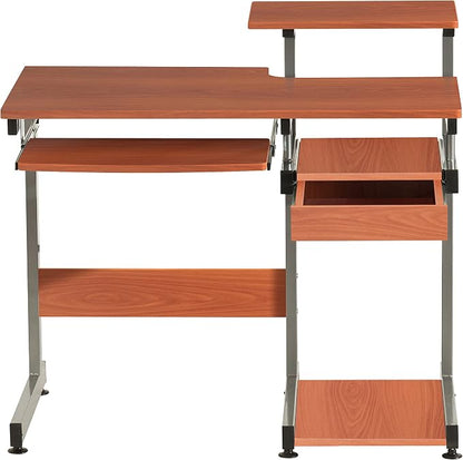 Techni Mobili 38" W Desk with Printer Shelf, Keyboard Tray and Drawer, Compact Workstation with Storage, Woodgrain