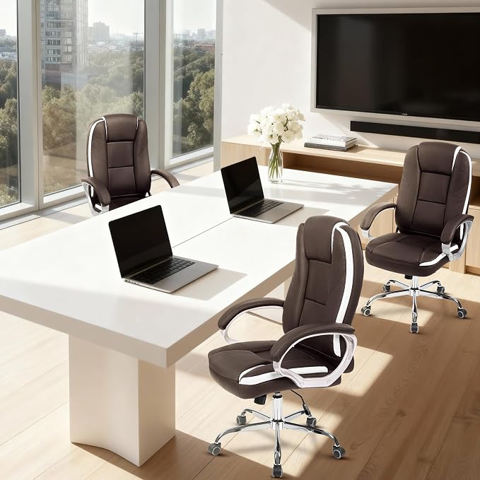 NEO CHAIR Office Desk Ergonomic Gaming Computer Chair High Back Adjustable PU Leather with Lumbar Support, Swivel Rolling Wheels, Executive Managerial Task Chair (Brown)