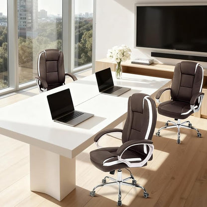 NEO CHAIR Office Desk Ergonomic Gaming Computer Chair High Back Adjustable PU Leather with Lumbar Support, Swivel Rolling Wheels, Executive Managerial Task Chair (Brown)