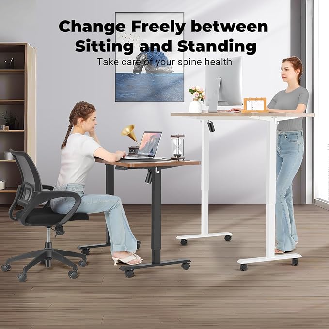 Electric Standing Desk 63 x 24 Inches Adjustable Height Sit Stand Up Desk for Home Office Computer Workstation Memory Preset with Wheels, Brown