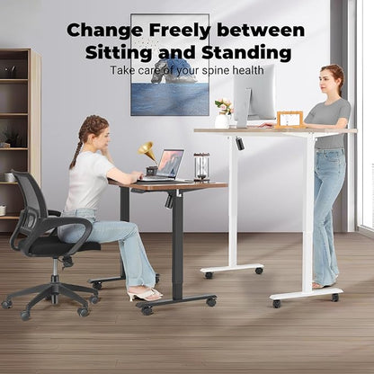 Electric Standing Desk 63 x 24 Inches Adjustable Height Sit Stand Up Desk for Home Office Computer Workstation Memory Preset with Wheels, Brown