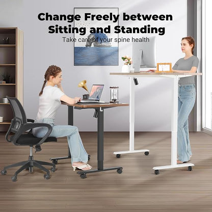 Electric Standing Desk 63 x 24 Inches Adjustable Height Ergonomic Sit Stand Up Desk for Home Office Curved Computer Desk Memory Preset with Wheels and White Frame/White Top