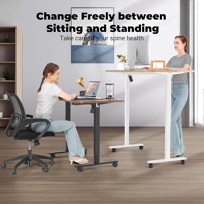 Electric Standing Desk with Power Outlets and USB-C Port, 63 x 24 Inches Adjustable Height Sit Stand Up Desk for Home Office, Adjustable Desk with Memory Preset and Wheels, Brown