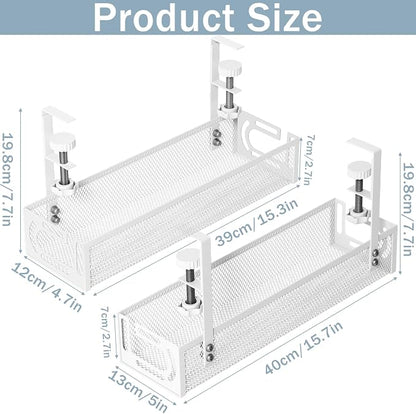 Cable Management, 2 Pack Cable Management Under Desk No Drill, Metal Cord Organizer with Clamp for Standing Desk, Cable Organizer for Home Office, White