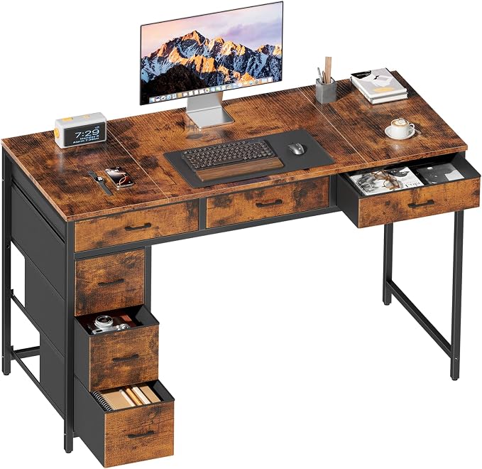 HLDIRECT 47" Computer Desk with 6 Drawers, Home Office Desk with Large Storage for Home Office,Gaming,Writing Study,Work (Brown)