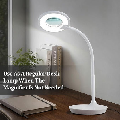 Magnifier Desk Lamp, Flexible Gooseneck, 2-in-1 Magnifying Glass 3X+6X Led Work Light for Elderly Reading, 3 Dimmable Office Magnifying Lamp, Hands Free Mag Desk Lamp for Crafts Sewing Needlepoint