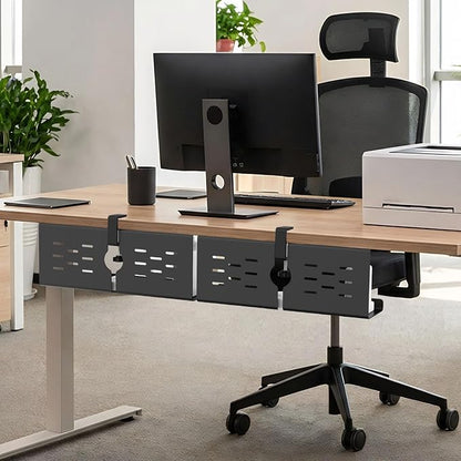 KEEGH 16" Under Desk Cable Management Tray, No Drill Clamp Mount, Extra Large Desk Cord Organizer Upgrade Capacity, Cord Management Tray for Home Office, Gaming Desk, Standing Desk, Black, 3 Pack