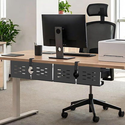 KEEGH 16" Under Desk Cable Management Tray, No Drill Clamp Mount, Desk Cord Organizer Upgrade Capacity, Cord Management Tray for Home Office, Gaming Desk, Standing Desk, Black, 2 Pack